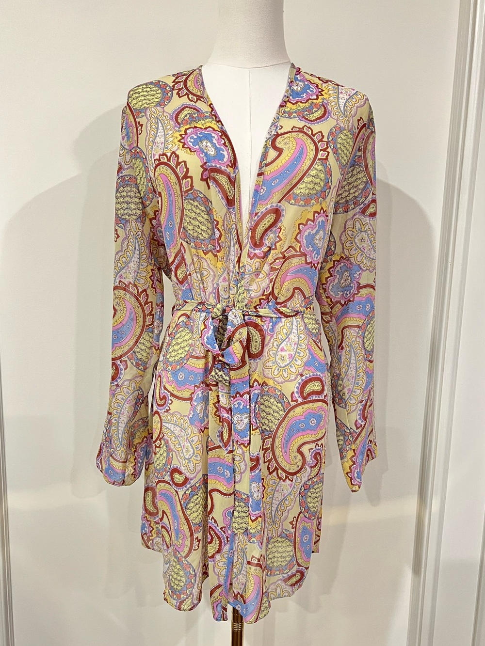 Paisley Kimono Wrap Robe Duster Boho NWT Deadstock Vacation Coverup Medium